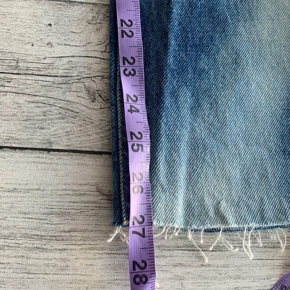 Vintage 90s Bleached Blue Denim High Rise Raw Hem Ankle Straight Leg Jeans - Picture 13 of 14